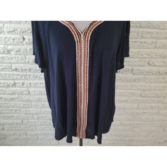 Bobeau Womens Top 2X Plus Pullover Short Sleeve Blue Rayon Semi Sheer BLU256E - Picture 4 of 8